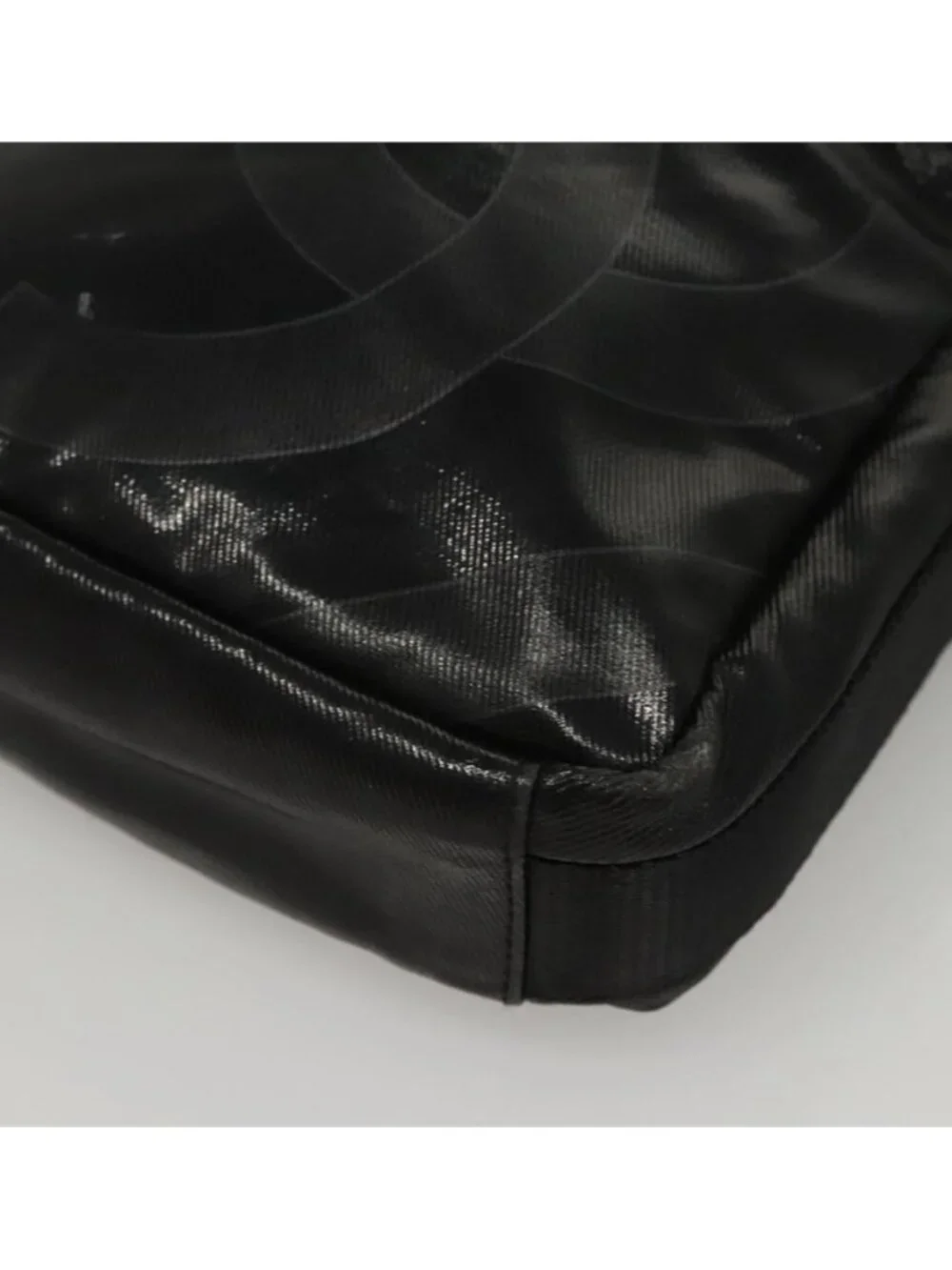 Authentic CHANEL Sports Shoulder Bag Coated Canvas Black CC